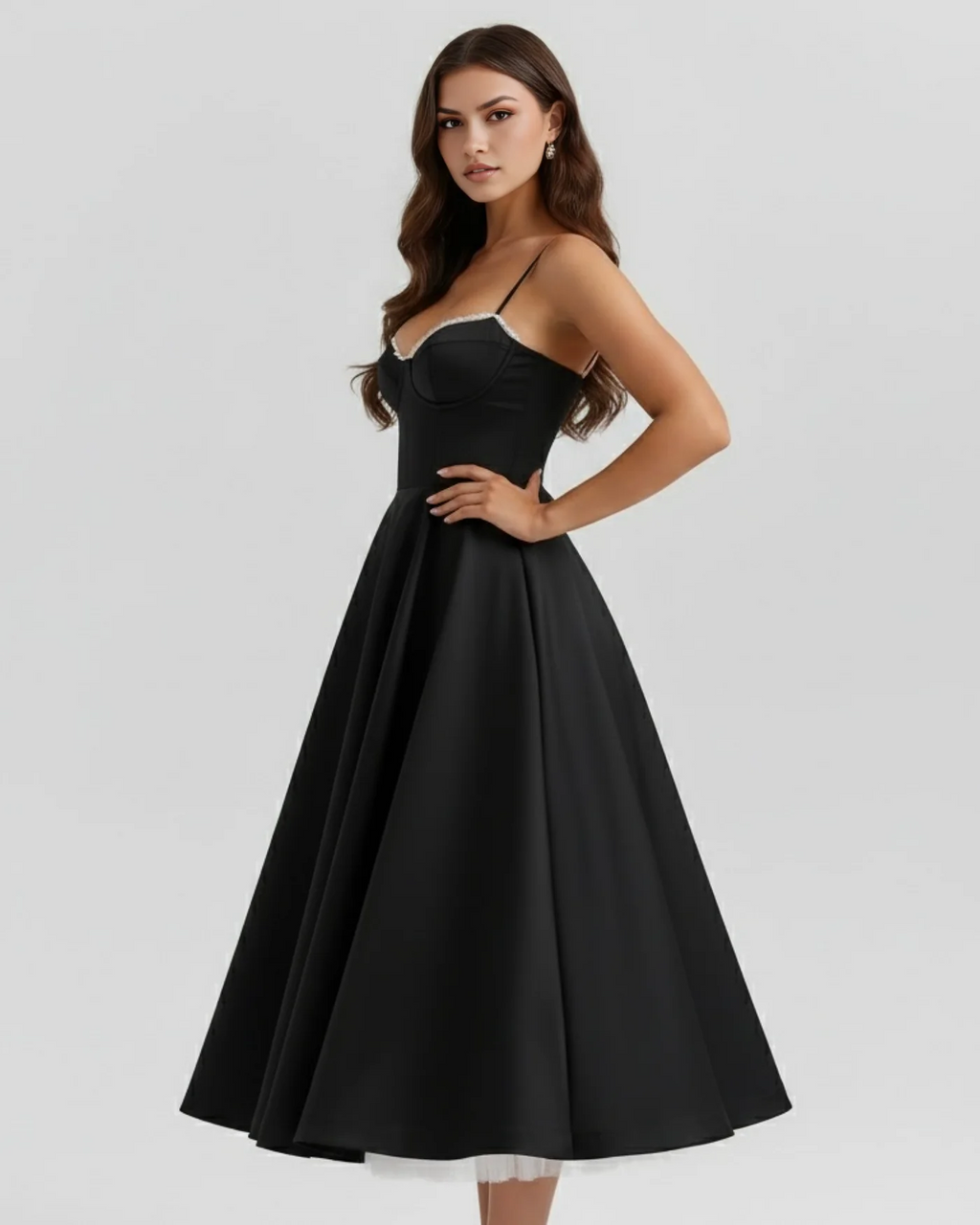 SELENE | Anmutiges Midikleid mit Feinen Trägern