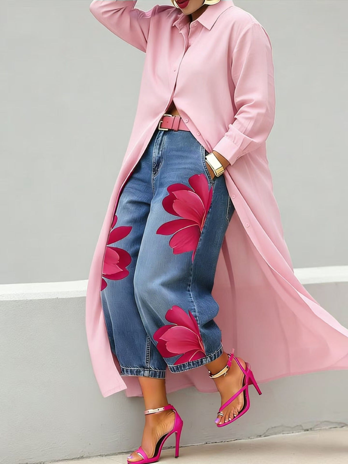JULIANE | Florales Denim- & Hemdblusen-Kleid-Set