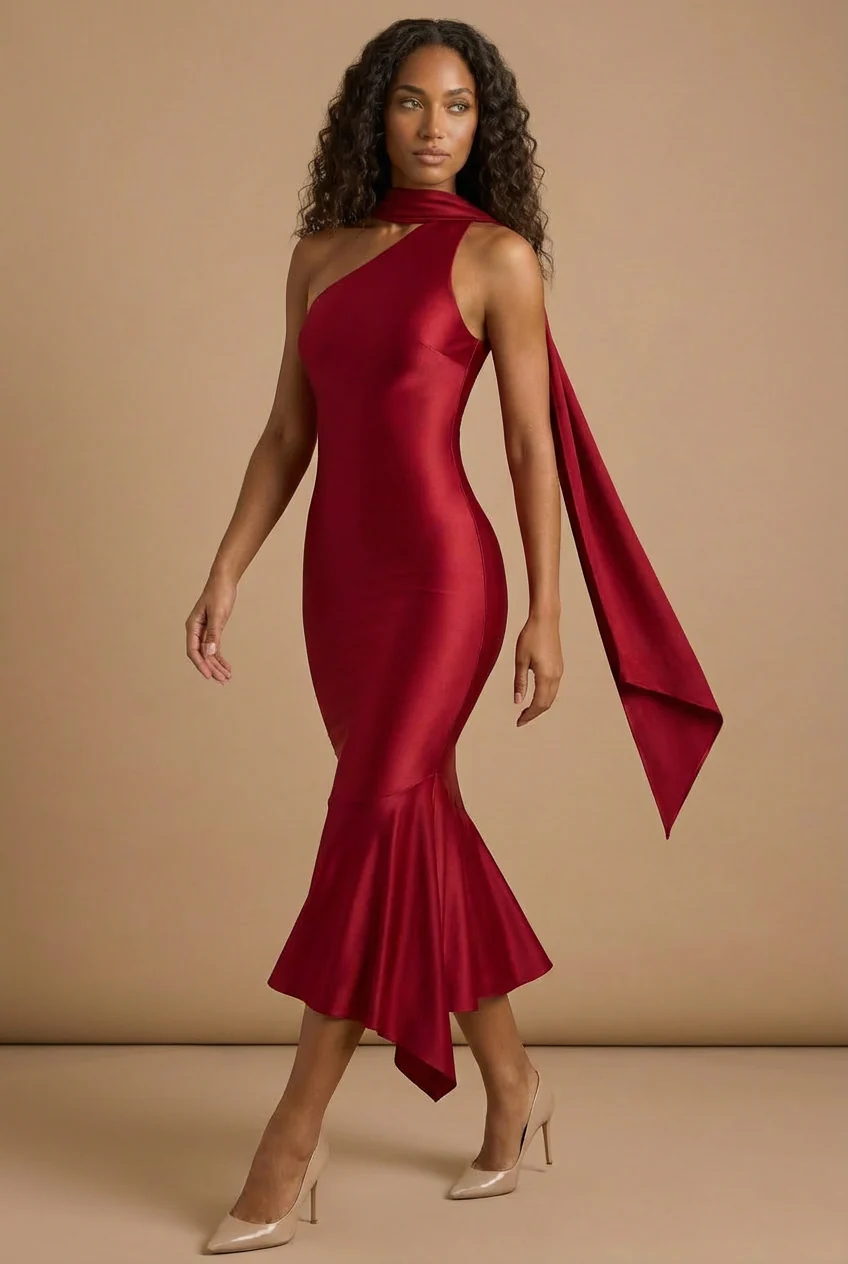 AIMEE | One-Shoulder-Midikleid