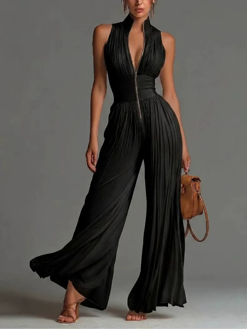 ALENJA | Plissierter Chiffon-Jumpsuit mit weitem Bein