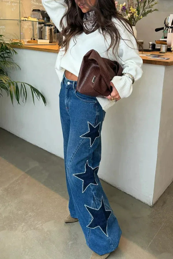 MEGAN | Wide-Leg-Jeans mit Sternen