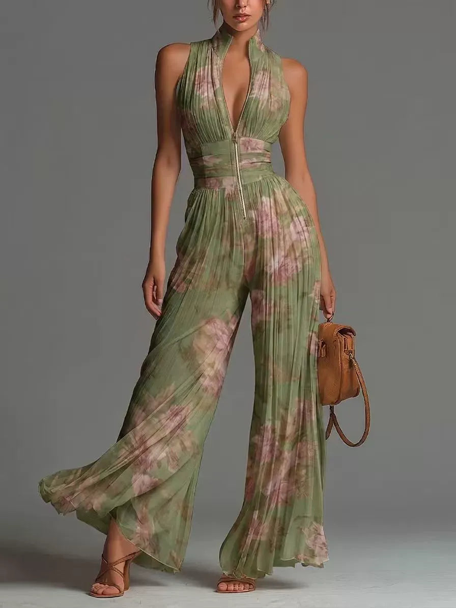 ALENJA | Plissierter Chiffon-Jumpsuit mit weitem Bein