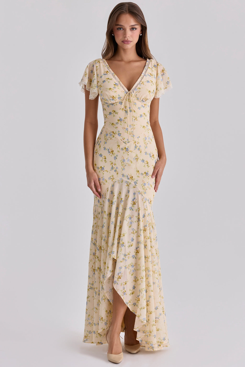 JULIA | Romantisches Maxikleid mit Zarten Volantärmeln