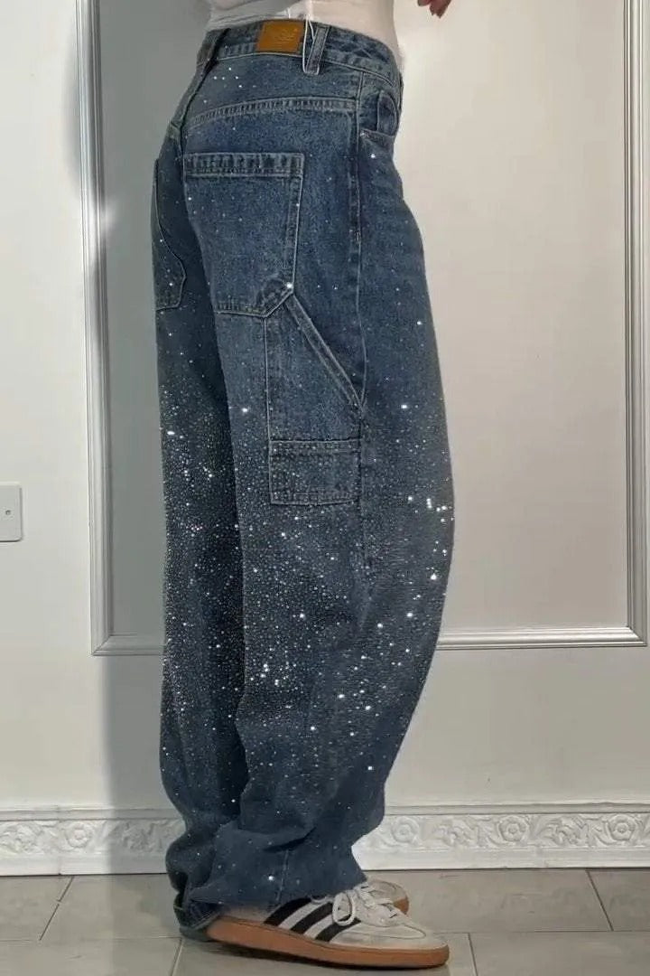TIRZA | Glamouröse Wide-Leg Jeans mit Strassdetails
