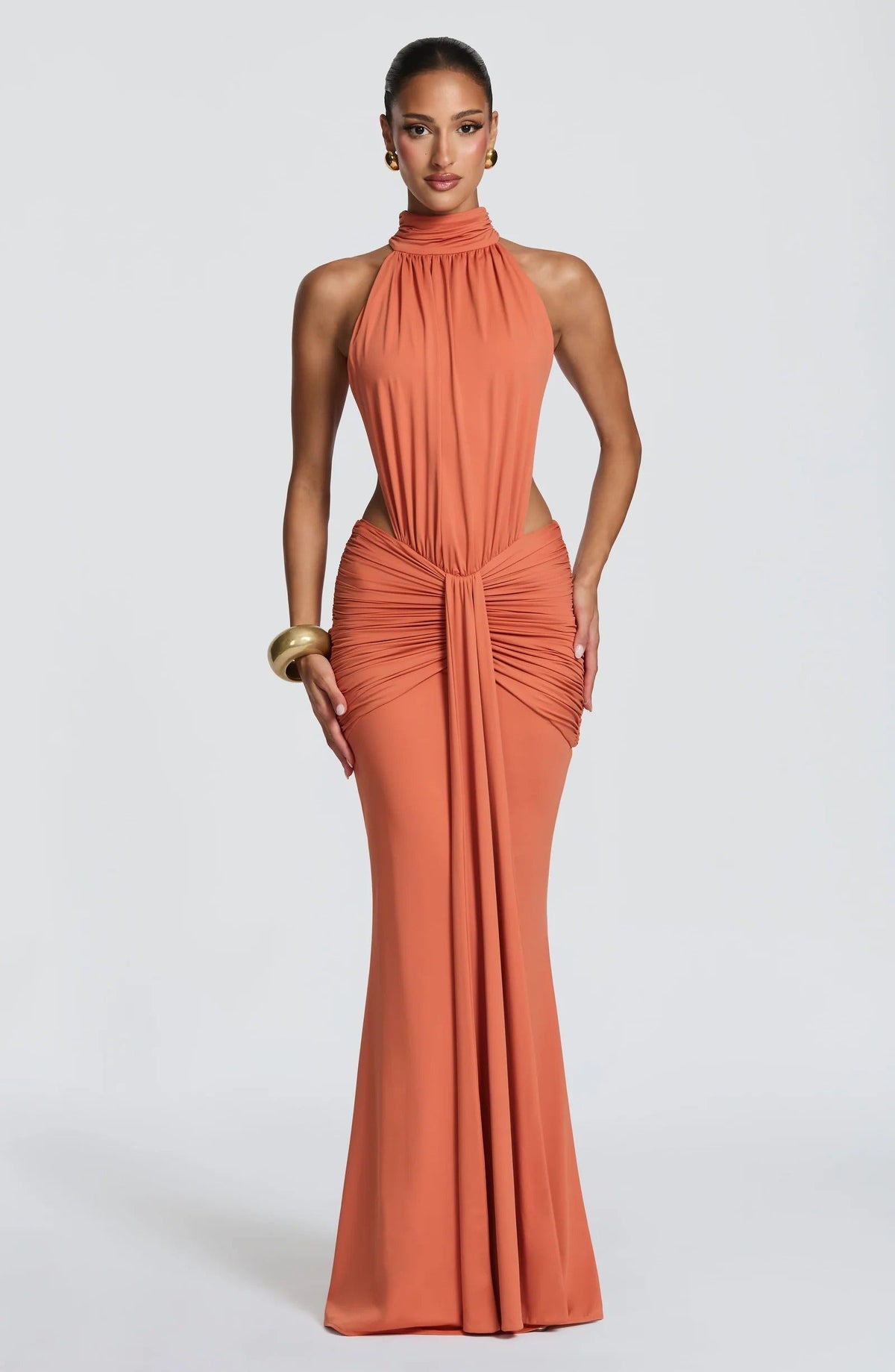 ELINA | Maxikleid mit gerafftem Halterneck