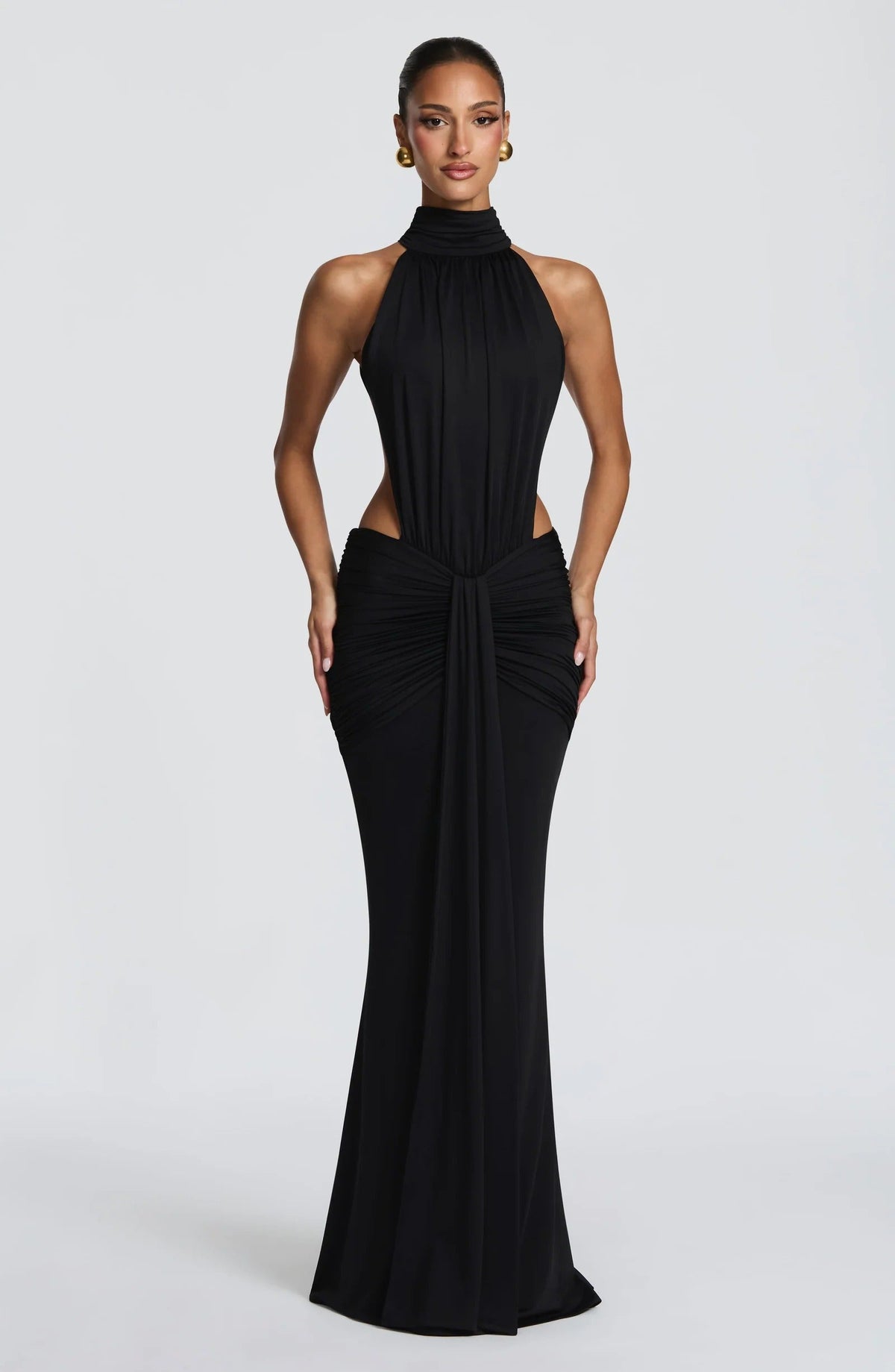 ELINA | Maxikleid mit gerafftem Halterneck