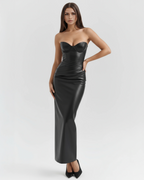 JOLINE | Trägerloses Maxikleid in Lederoptik