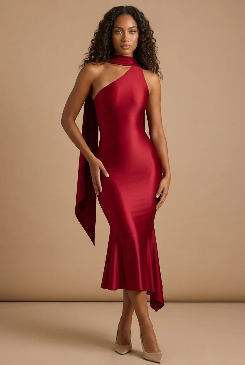 AIMEE | One-Shoulder-Midikleid
