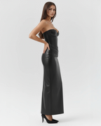JOLINE | Trägerloses Maxikleid in Lederoptik