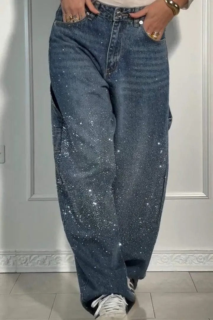 TIRZA | Glamouröse Wide-Leg Jeans mit Strassdetails