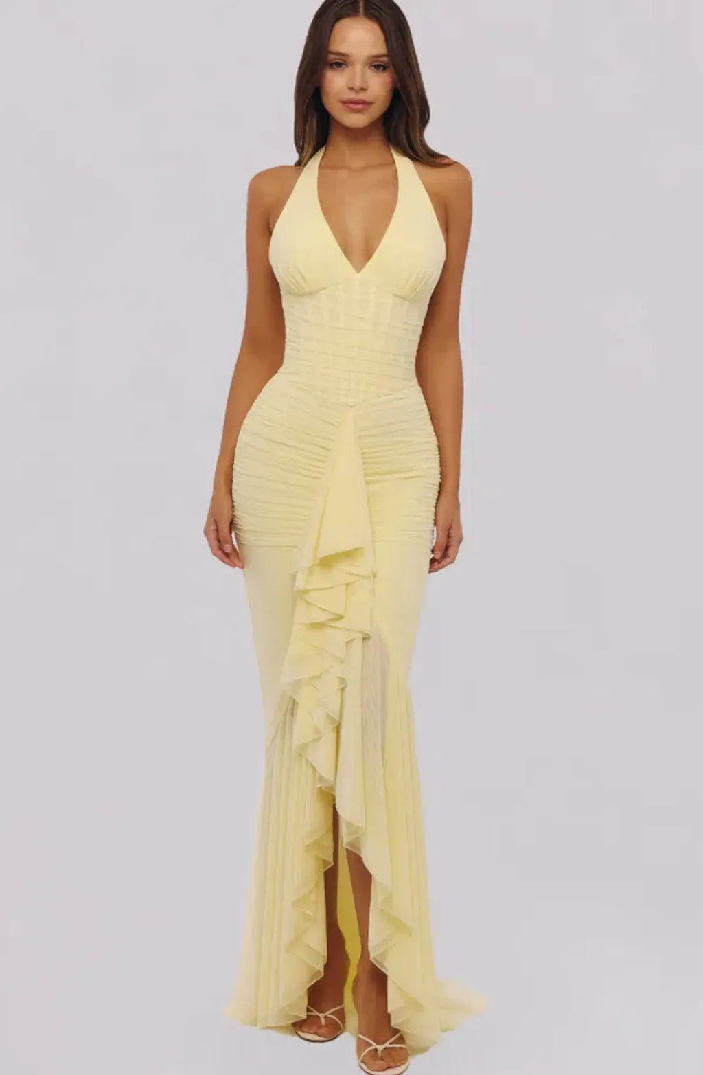 FLORA | Halter-Maxikleid mit Rüschen
