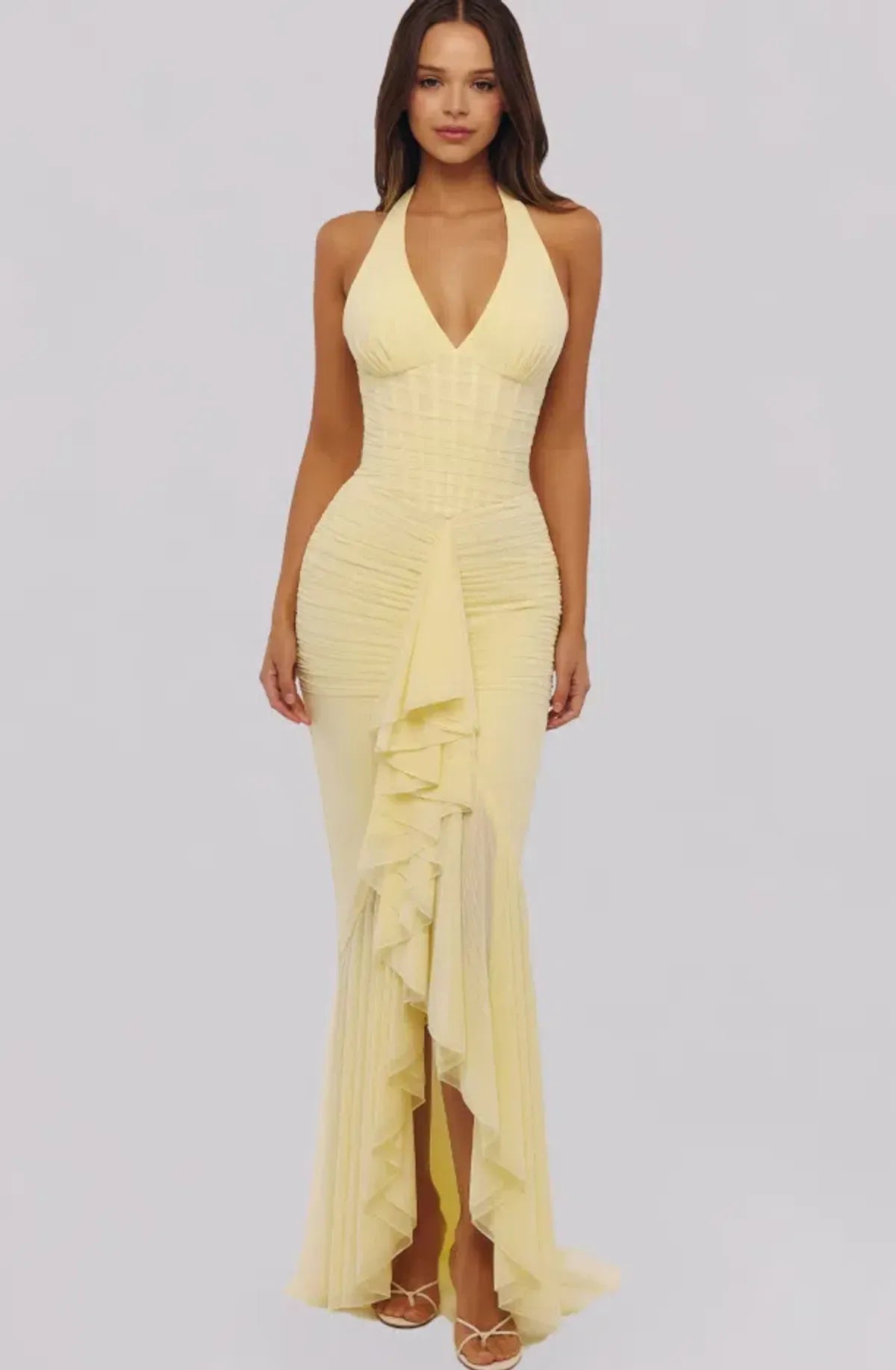 FLORA | Halter-Maxikleid mit Rüschen