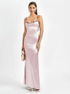 SARAH | Verziertes Satin Maxi Kleid