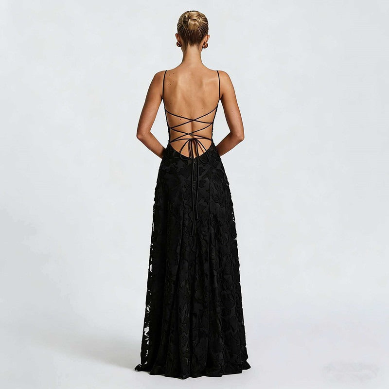 SOFIA Spitzen Maxi Kleid - Schwarz
