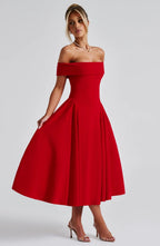 ELENA | Stilvolles Off-Shoulder Midi Kleid