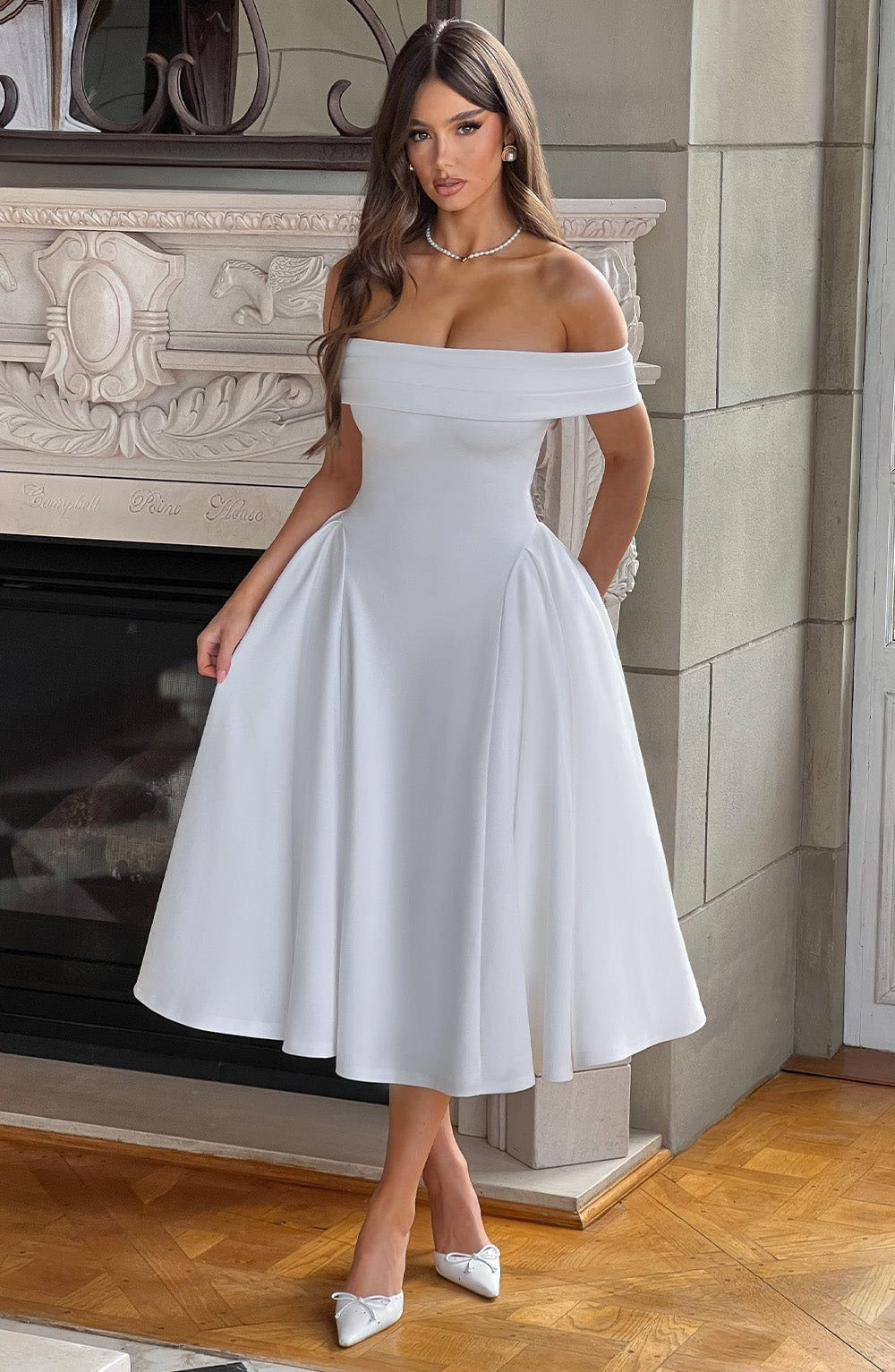 ELENA | Stilvolles Off-Shoulder Midi Kleid