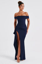 KIM | Off-Shoulder Satin Maxi Kleid