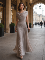 LENIYA | Maxikleid mit drapiertem Wasserfallausschnitt