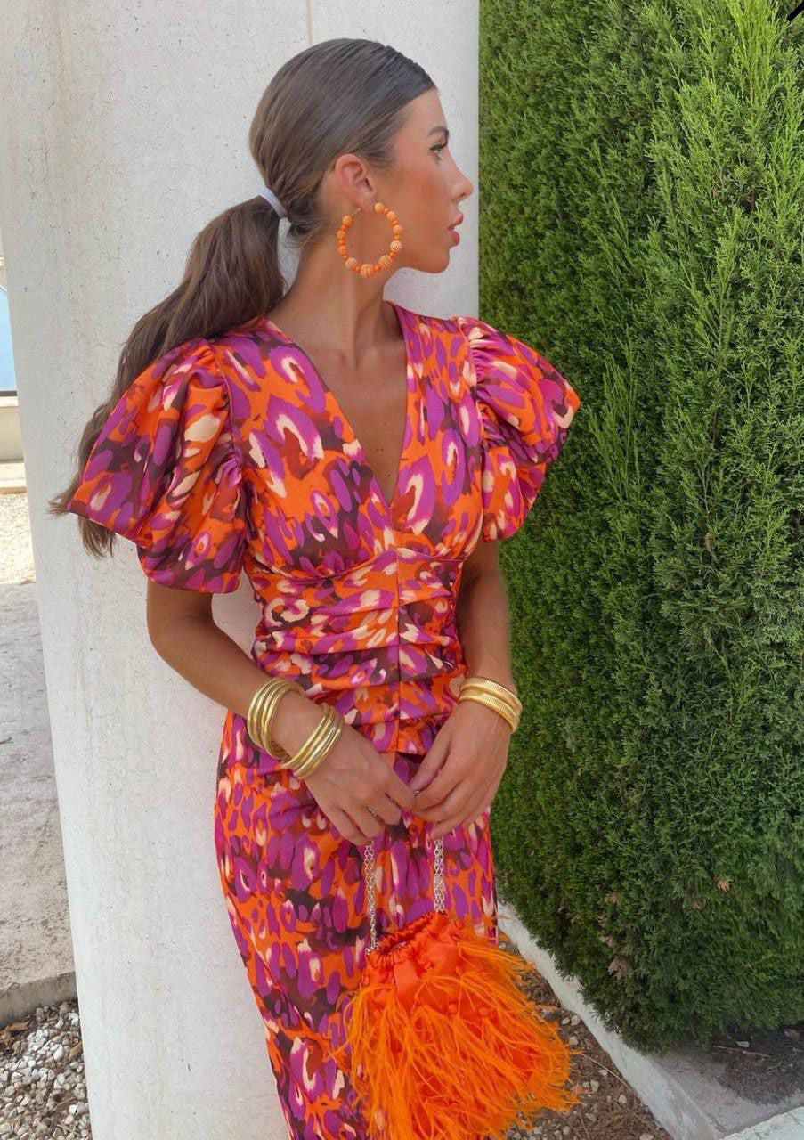 DENISE | Midi-Kleid mit Puffärmeln