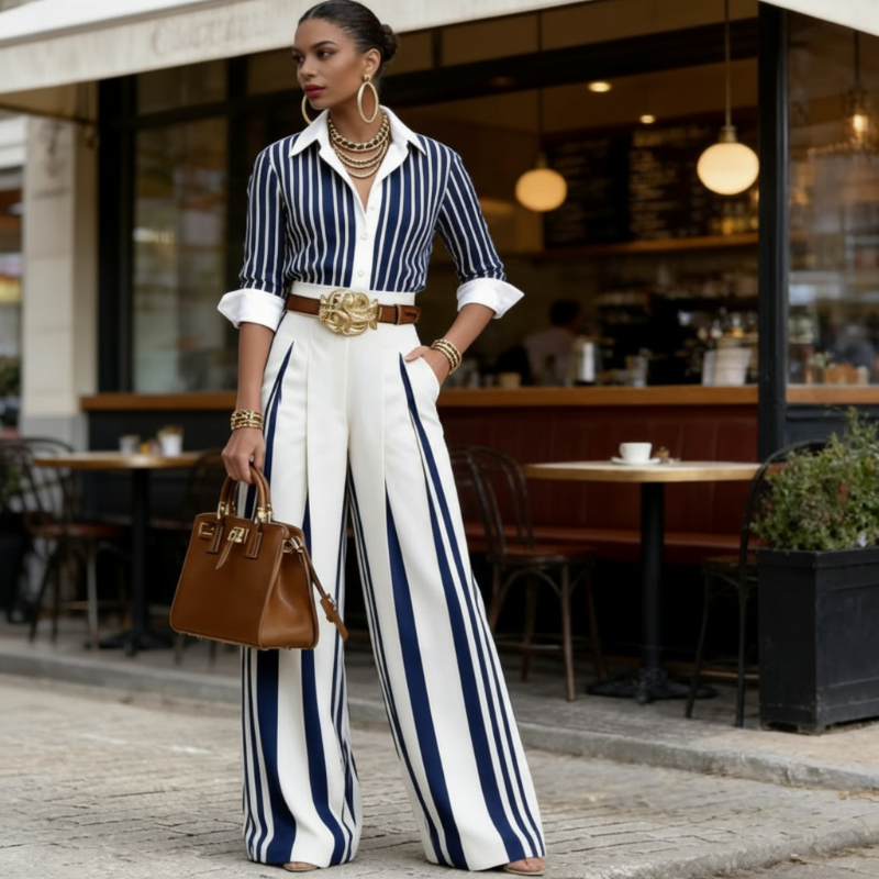 ALWINE | Gestreiftes Hemd-Hosen-Set