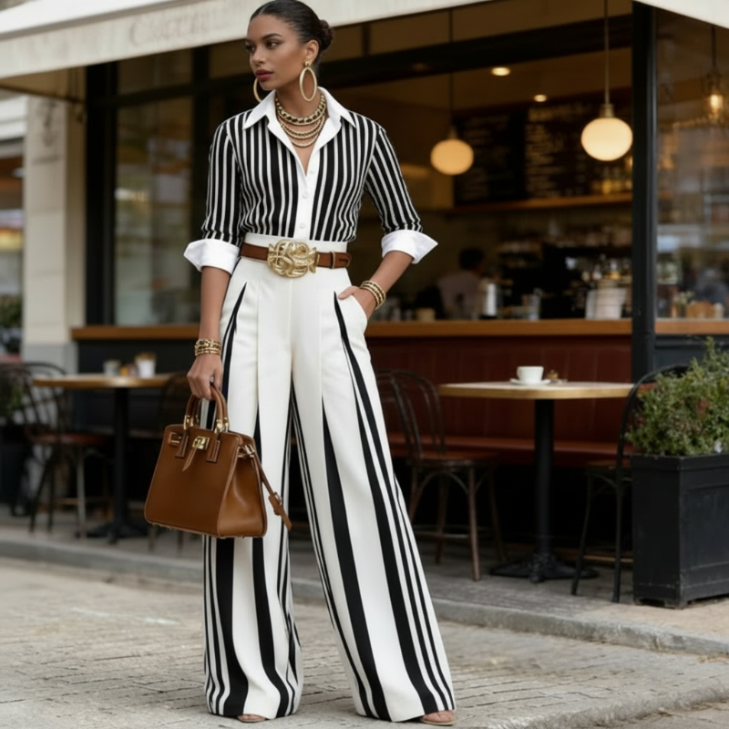 ALWINE | Gestreiftes Hemd-Hosen-Set