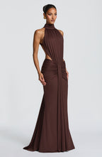 ELINA | Maxikleid mit gerafftem Halterneck