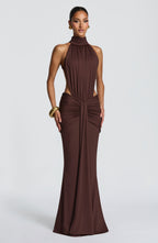 ELINA | Maxikleid mit gerafftem Halterneck