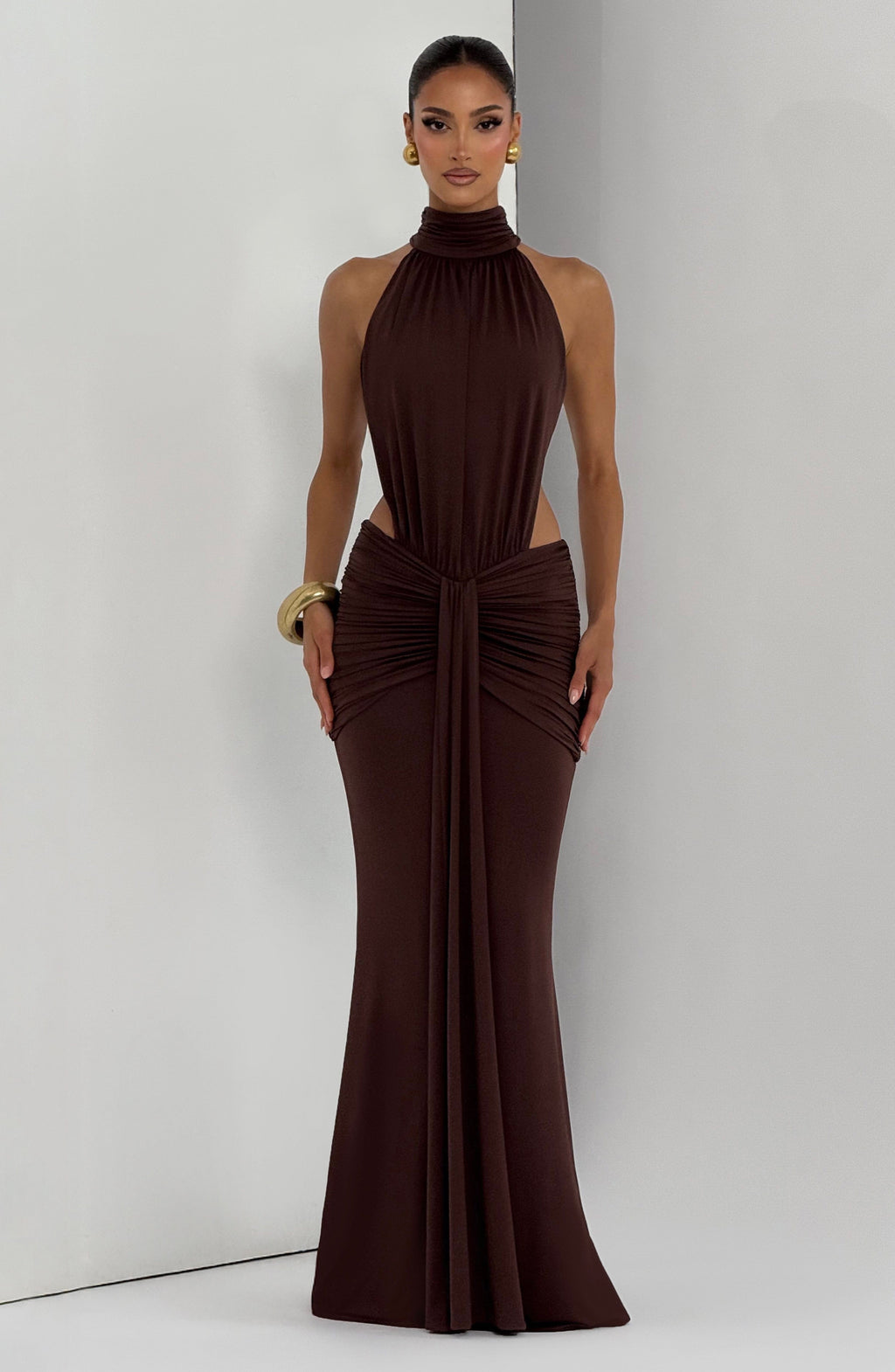 ELINA | Maxikleid mit gerafftem Halterneck